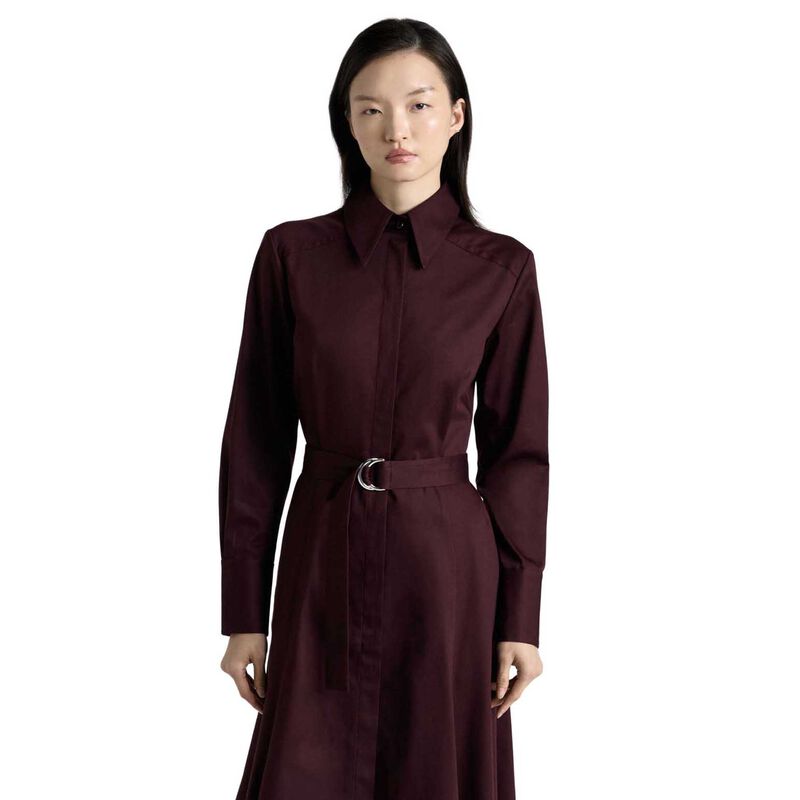 Cue Wine Stretch Sateen Belted Shirt Dress image number 0